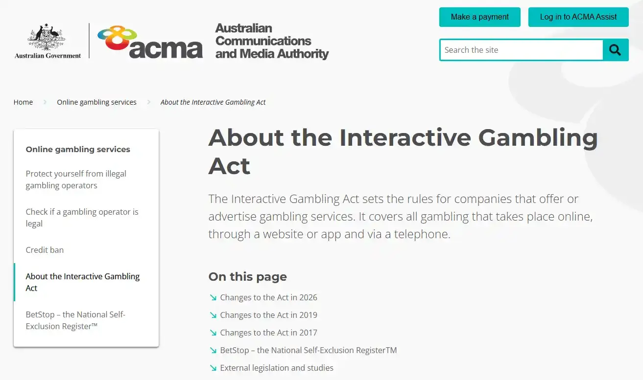 ACMA guidance on the Interactive Gambling Act and online casino services