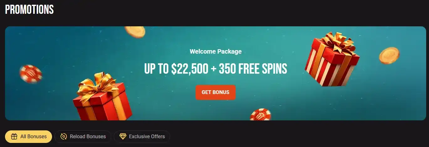Current HollyWin promotions page with welcome package and promo codes