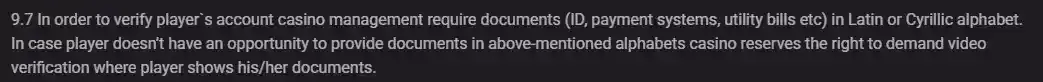 HollyWin official terms section describing KYC verification